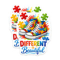 (2 Pack) Autism Awareness Magnets - Puzzle Piece Sneakers - Different is Beautiful Message - Neurodiversity Inclusion Decor - 5 Inches On Longest Side - Thick Durable Magnet - Made in USA - MAG21981