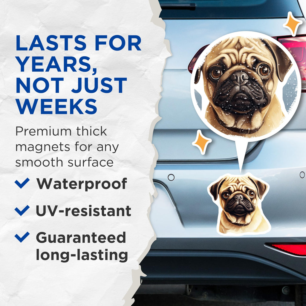(2 Pack) Fawn Pug Dog Magnets - Adorable Pet Lover Decoration - Canine Companion Refrigerator Locker Whiteboard Accessory - 5 Inches On Longest Side - Thick Durable Magnet - Made in USA - MAG24748