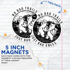(2 Pack) Hiking Magnets - No Bad Trails Just Bad Knees - Adventure Decor - Backpacking - Bear Designs Mountaing - 5" On Longest Side - for Cars, Fridges, Toolboxes - Made in USA - MAG5593