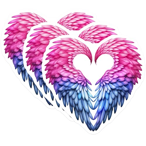 (3 Pack) Angel Wings Heart Decals - Pink Blue Winged Heart - Laptop Decal- 3 Inches On Longest Side - Easy Peel & Apply - Made in USA - 3MCS5939