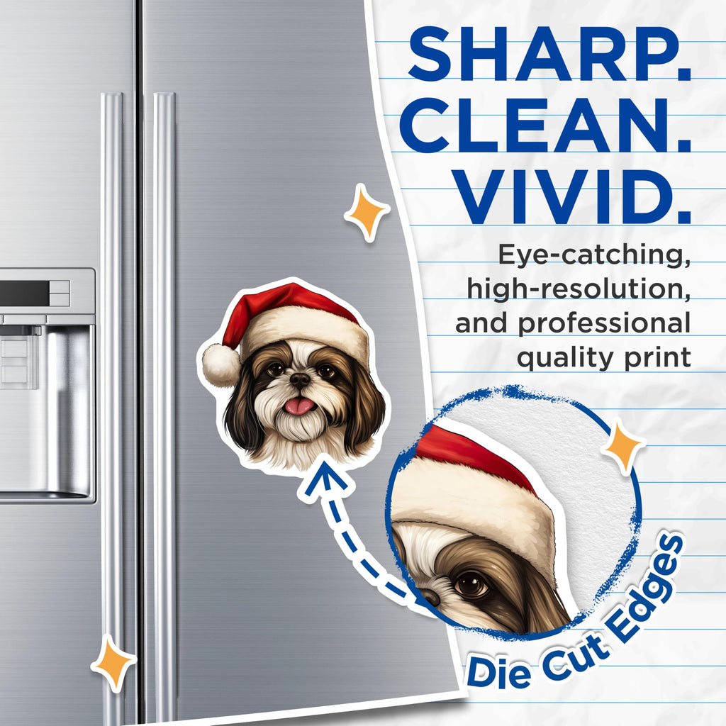 (2 Pack) Christmas Shih Tzu Magnets - Santa Hat Dog Decor - Pet Lover Holiday Stocking Stuffer - 5 Inches On Longest Side - Thick Durable Magnet - Made in USA - MAG29982