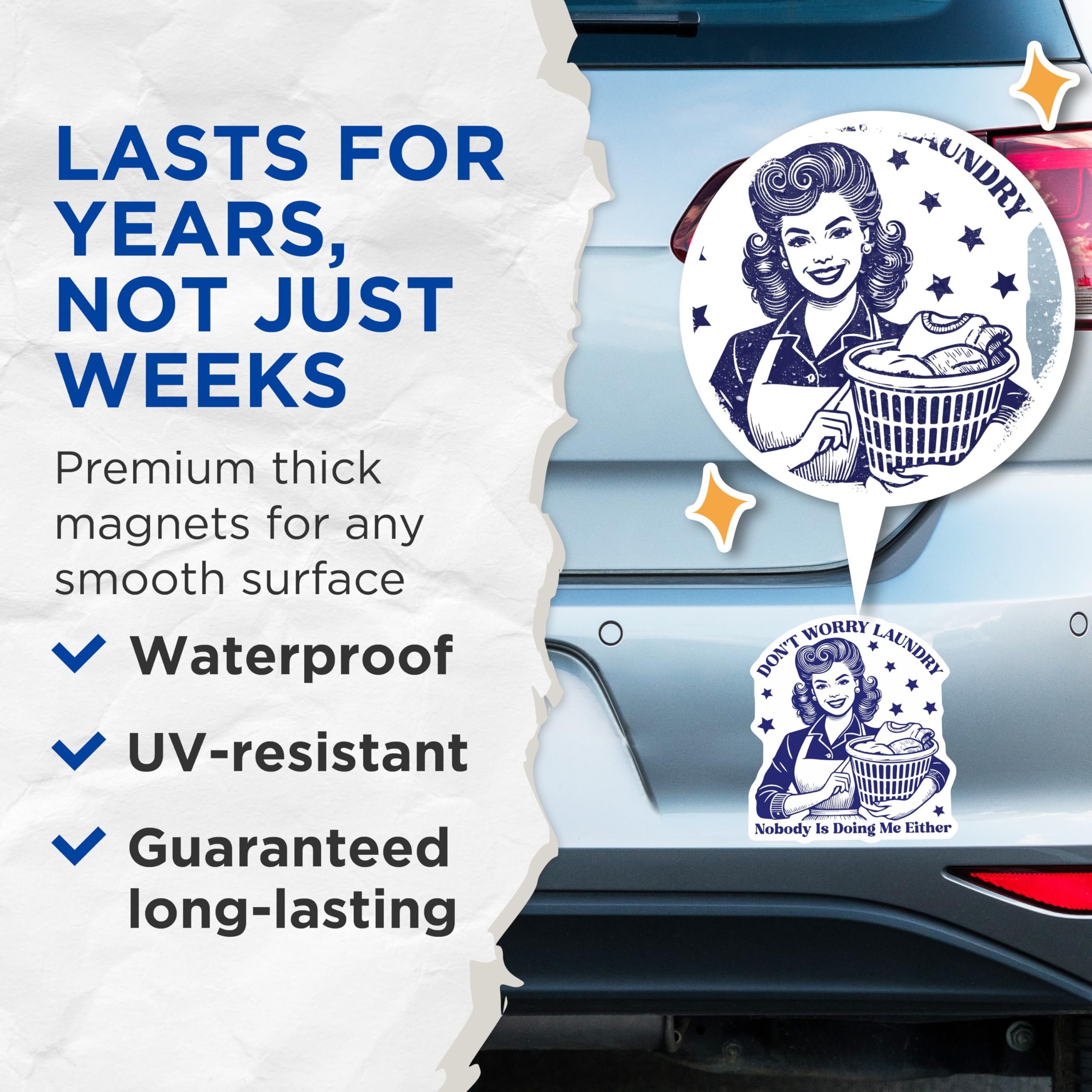 (2 Pack) Laundry Humor Magnets - Retro Housewife - Funny Chore Magnet - 5" On Longest Side - Premium Magnet - for Cars, Refrigerators, Toolboxes, Lockers - Made in USA - MAG14973