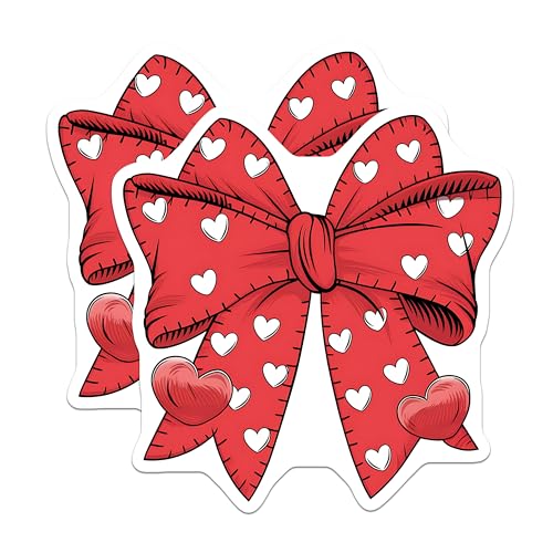 (2 Pack) Cute Bow Heart Magnets - Adorable Red Bow with Hearts Magnets - Playful Heart Design Magnets - 5" On Longest Side - for Cars, Refrigerators, Toolboxes, Lockers - Made in USA MAG3605