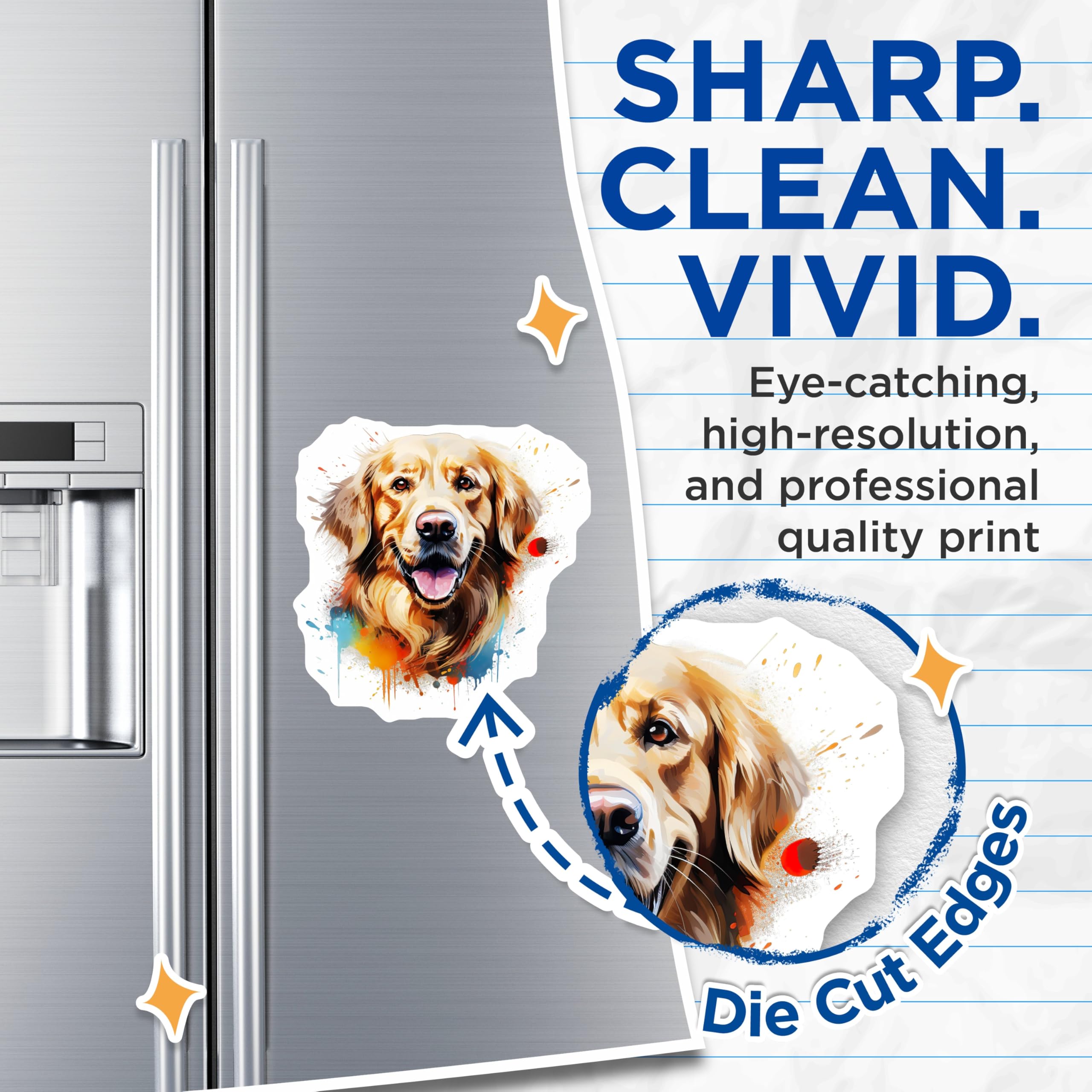 (2 Pack) Golden Retriever Magnets - Watercolor Dog Art Decor - Pet Lover Fridge Locker Magnets - Animal Lover Dog Mom - 5 Inches On Longest Side - Thick Durable Magnet - Made in USA - MAG30755
