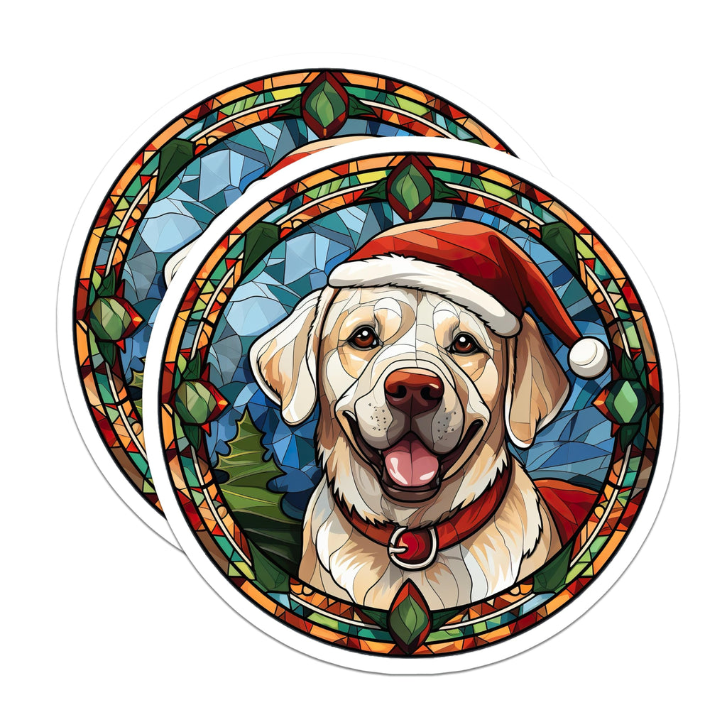 (2 Pack) Christmas Labrador Magnets - Stained Glass Dog Art - Festive Holiday Decor Magnets - 5 Inches On Longest Side - Thick Durable Magnet - Made in USA - MAG24619