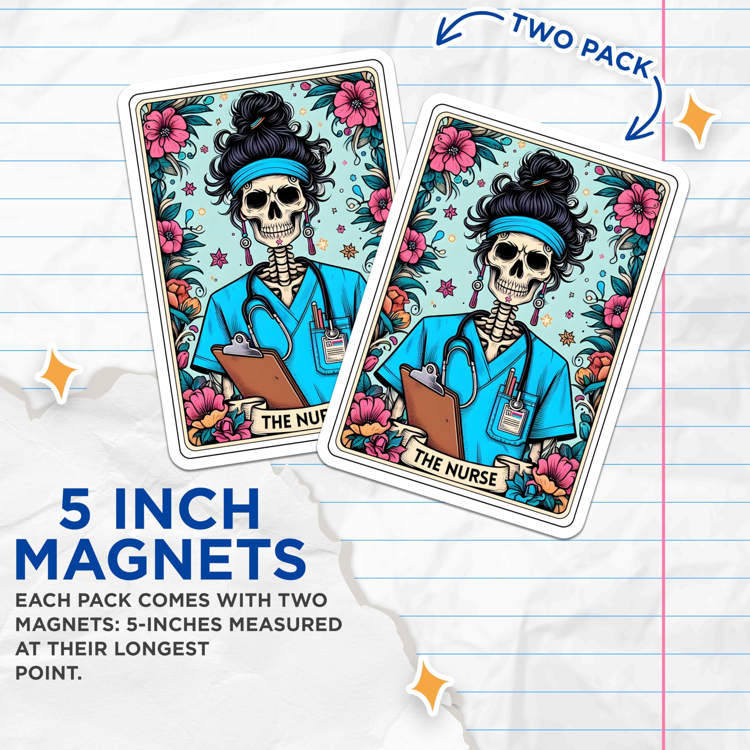 (2 Pack) Nurse Skeleton Magnets - Dia de Los Muertos Nurse - Healthcare Worker Appreciation - 5 Inches On Longest Side - Thick Durable Magnet - Made in USA - MAG28435