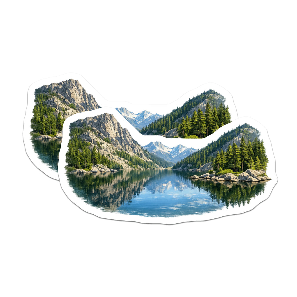 (2 Pack) Mountain Lake Landscape Magnets - Scenic Forest View - Wilderness Adventure Refrigerator Art - 5 Inches On Longest Side - Thick Durable Magnet - Made in USA - MAG39374