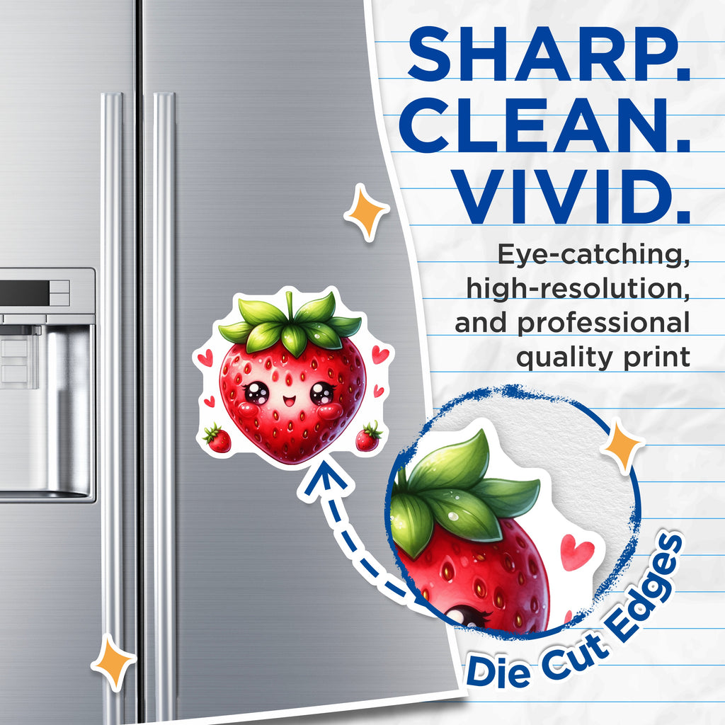 (2 Pack) Cute Strawberry Magnets - Kawaii Fridge Decor - Aesthetic Fruit Art for Kitchen - 5 Inches On Longest Side - Thick Durable Magnet - Made in USA - MAG37869