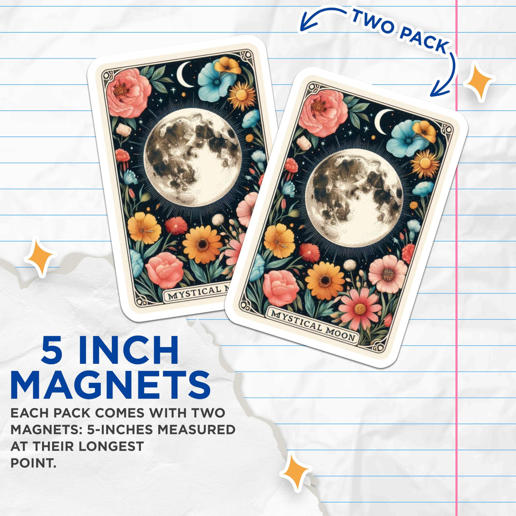 (2 Pack) Mystical Moon Magnets - Floral Celestial Art - Enchanting Lunar Decor - 5 Inches On Longest Side - Thick Durable Magnet - Made in USA - MAG22100