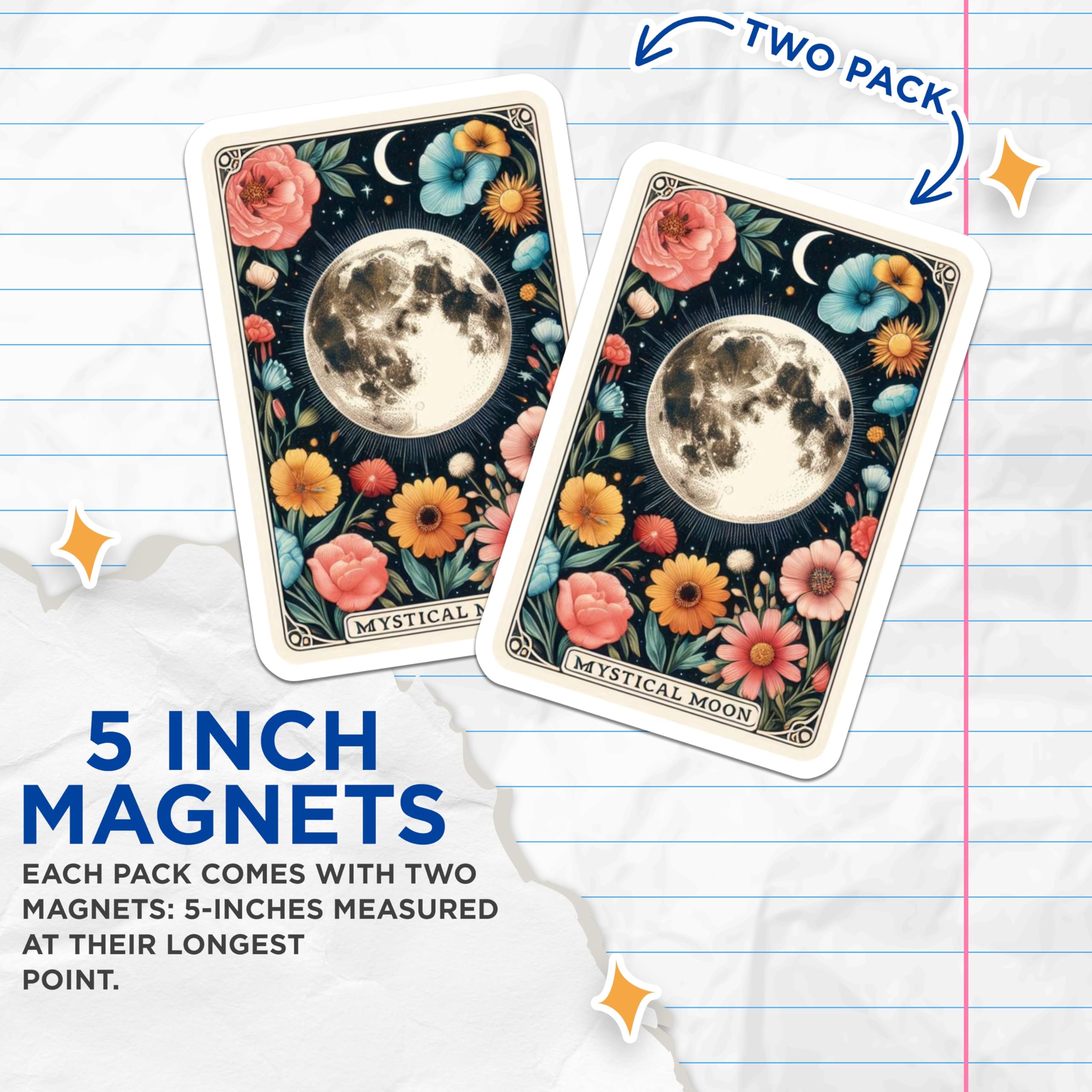 (2 Pack) Mystical Moon Magnets - Floral Celestial Art - Enchanting Lunar Decor - 5 Inches On Longest Side - Thick Durable Magnet - Made in USA - MAG22100