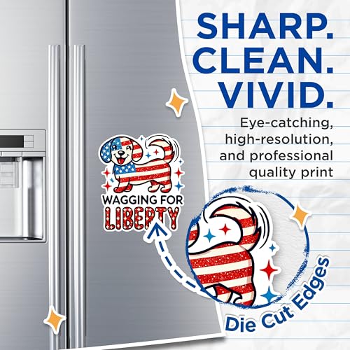 (2 Pack) Wagging for Liberty Dog Magnets - Patriotic Dog Magnets - American Flag Dog Magnets- 5" On Longest Side - for Fridges, Toolboxes, Cars - Made in USA - MAG2711