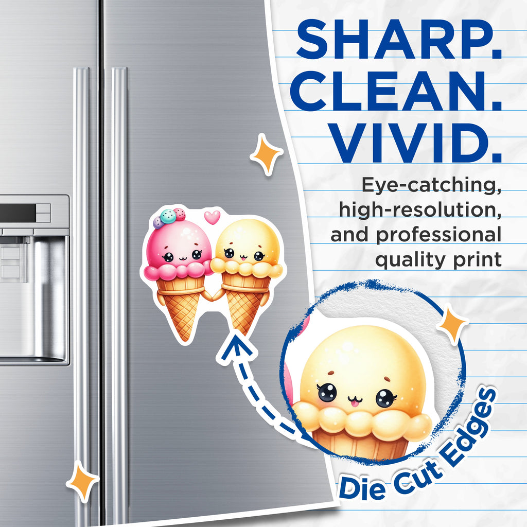 (2 Pack) Kawaii Ice Cream Magnets - Sweet Couple Decor - Valentine's Day Fridge Magnets - 5 Inches On Longest Side - Thick Durable Magnet - Made in USA - MAG38629
