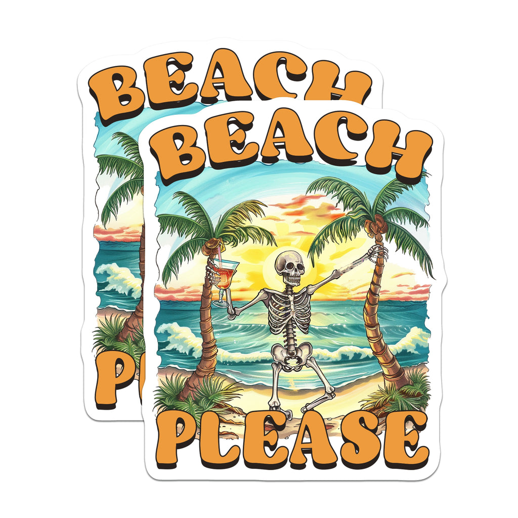(2 Pack) Beach Please Skeleton Magnets - Retro Summer Vacation Vibes - Sarcastic Tropical Decor - Humorous Fridge Accessory - 5 Inches On Longest Side - Thick Durable Magnet - Made in USA - MAG38198