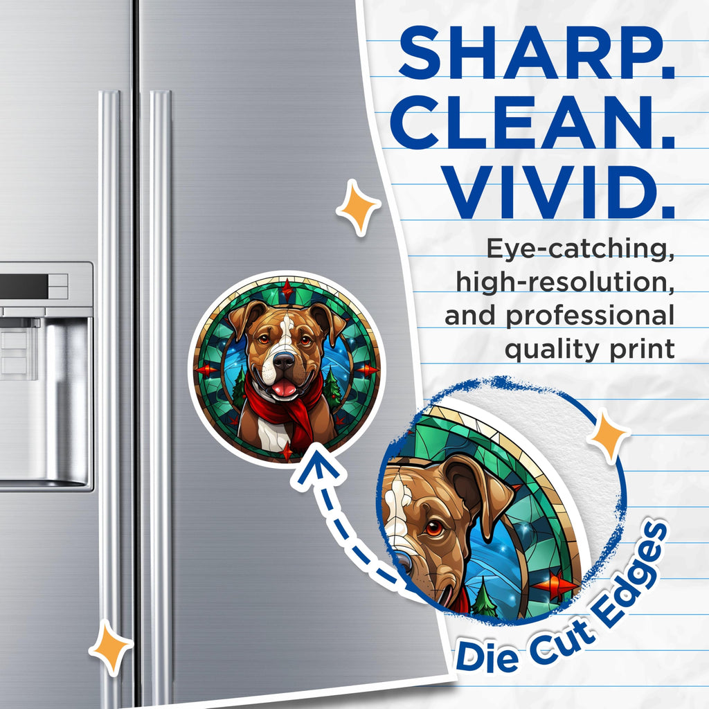 (2 Pack) Christmas Pitbull Magnets - Stained Glass Dog Art - Holiday Pet Lover Decor - 5 Inches On Longest Side - Thick Durable Magnet - Made in USA - MAG25745