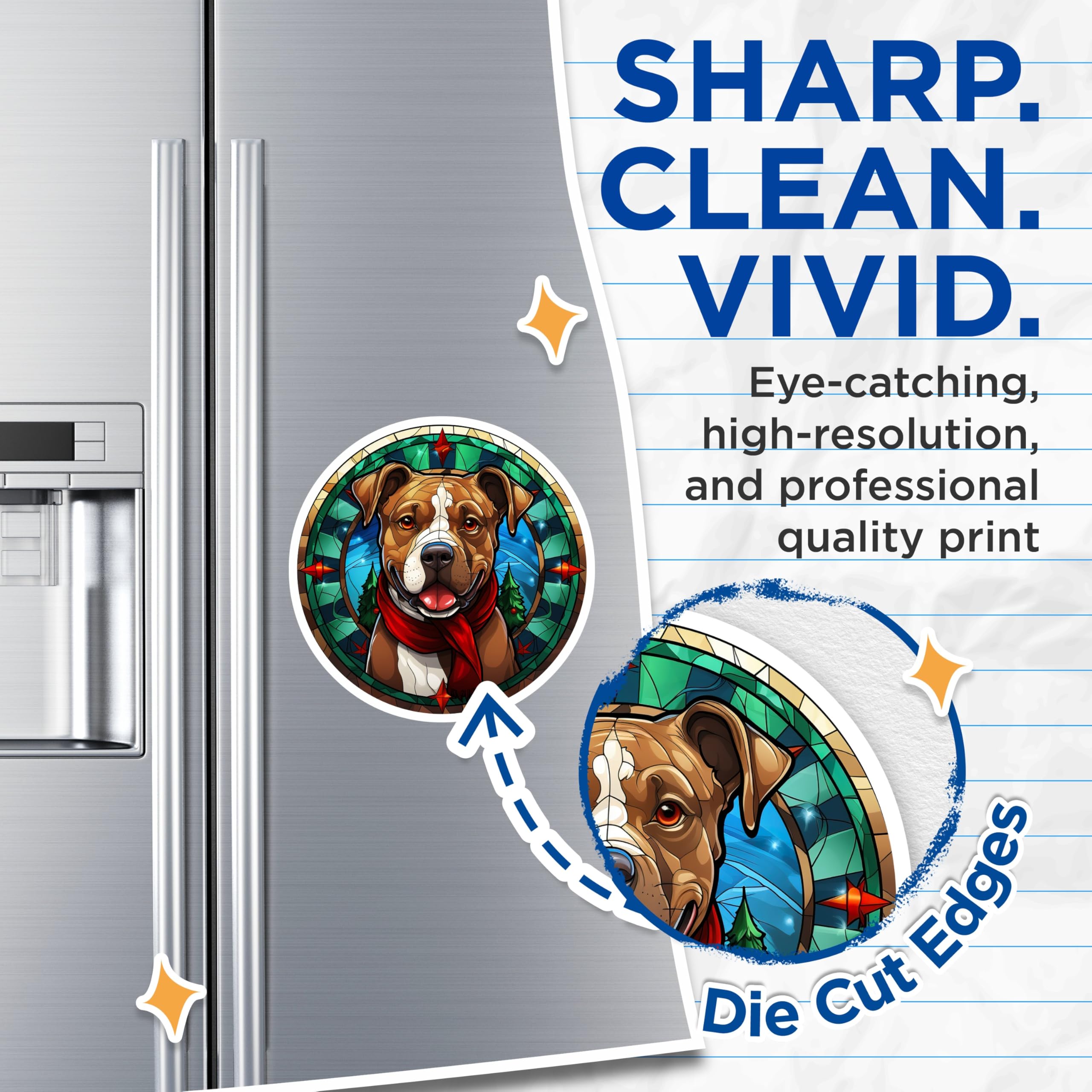 (2 Pack) Christmas Pitbull Magnets - Stained Glass Dog Art - Holiday Pet Lover Decor - 5 Inches On Longest Side - Thick Durable Magnet - Made in USA - MAG25745