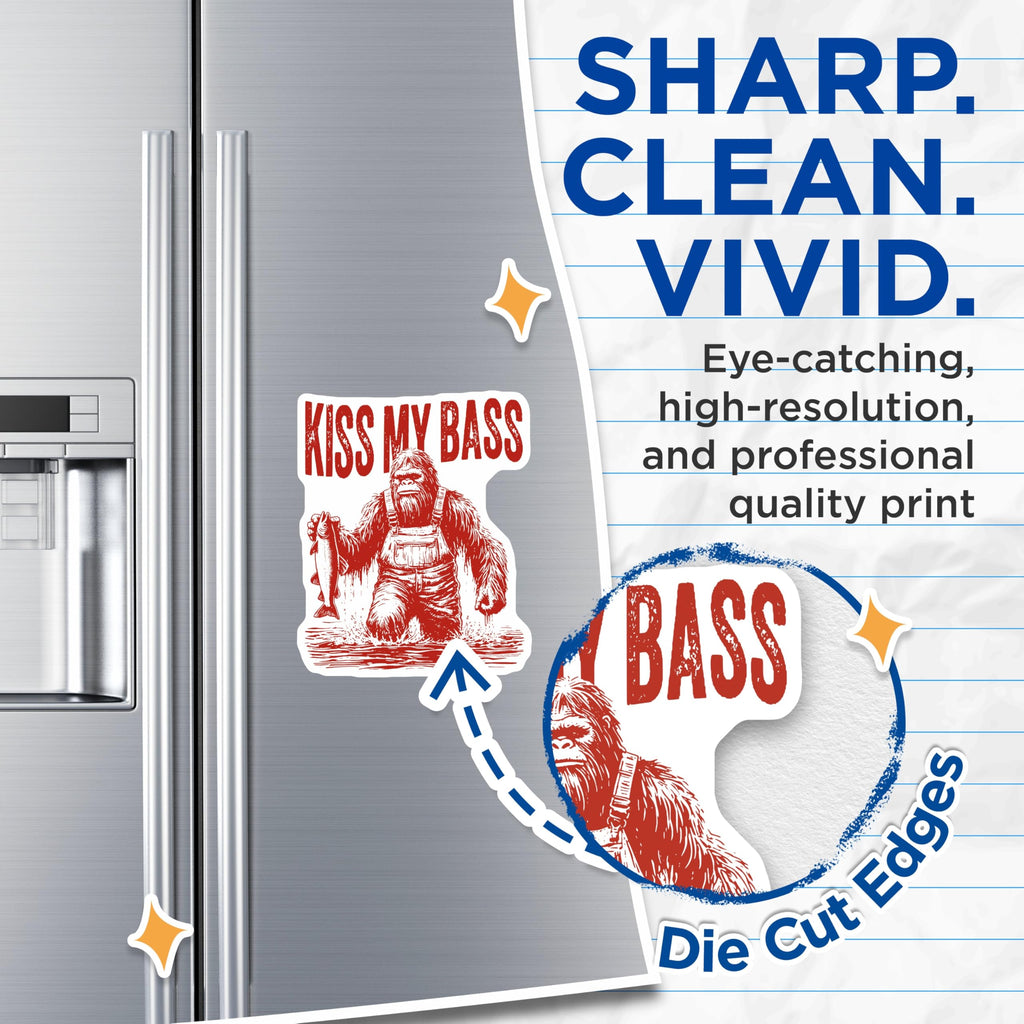 (2 Pack) Bigfoot Fishing Magnets - Kiss My Bass Sasquatch Angler - Funny Fisherman Refrigerator Decor - 5 Inches On Longest Side - Thick Durable Magnet - Made in USA - MAG21079