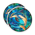 (2 Pack) Stained Glass Dolphin Magnets - Ocean Marine Life Decor - Artistic Fridge Accent for Coastal Home - 5 Inches On Longest Side - Thick Durable Magnet - Made in USA - MAG28850