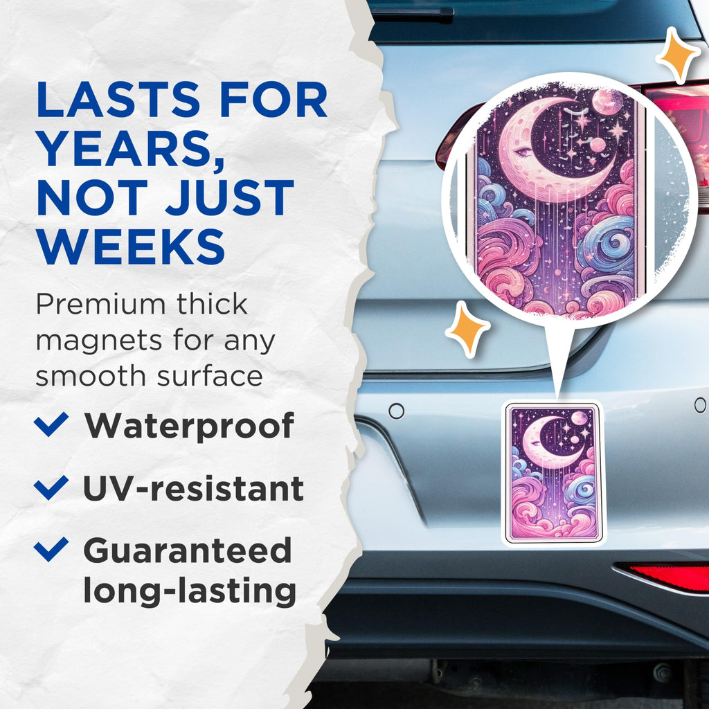 (2 Pack) Mystical Moon Eye Magnets - Cosmic Starry Night Sky Artwork - Ethereal Pastel Pink Purple Blue Decor - 5 Inches On Longest Side - Thick Durable Magnet - Made in USA - MAG22999