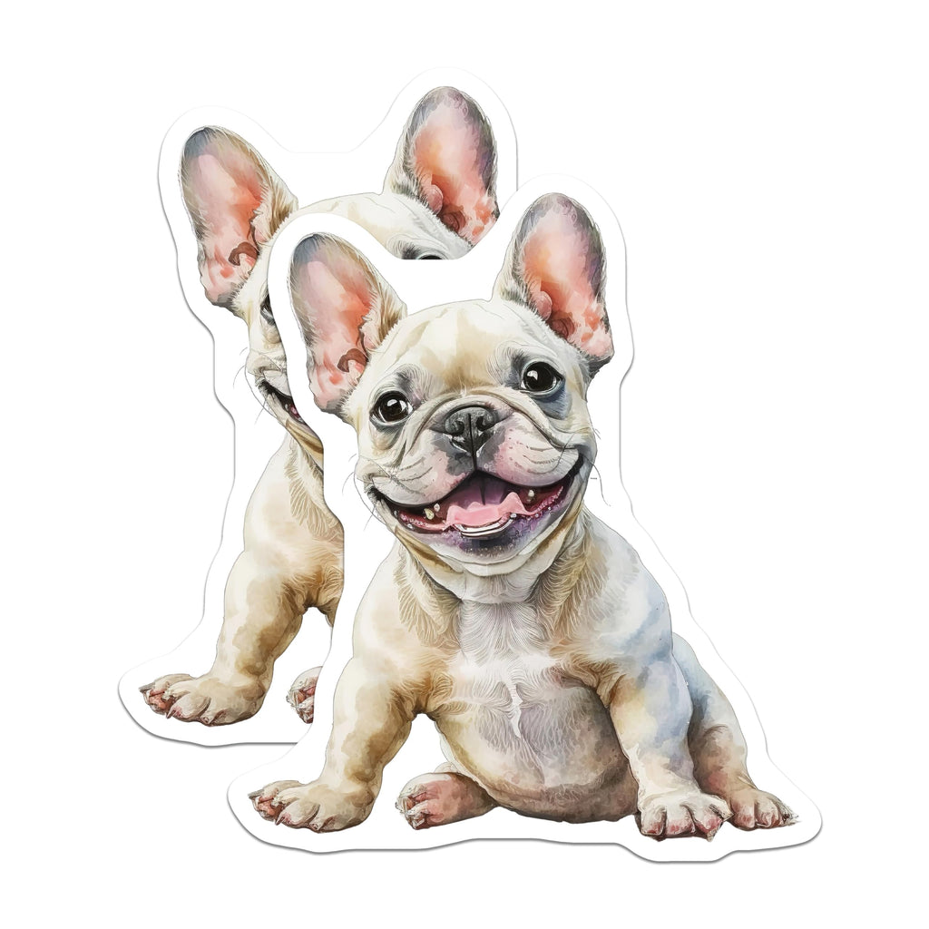 (2 Pack) French Bulldog Stickers - Happy Dog - Cute Puppy - 5" On Longest Side - Sticks to Smooth Flat Surfaces - Made in USA - BMCS14105