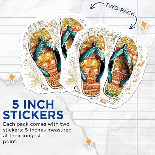 (2 Pack) Colorful Summer Flip Flops Stickers - Beach Sandals - 5" On Longest Side - Sticks to Smooth Flat Surfaces - Made in USA - BMCS9328 - BMCS9328