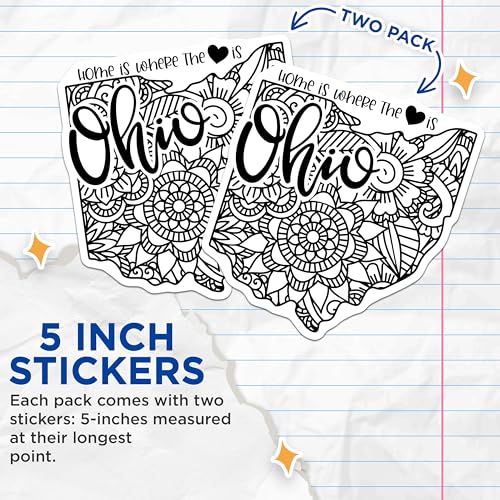 (2 Pack) Ohio Home is Where The Heart is Stickers - Mandala Floral Design - State Love Decals - 5" On Longest Side - Sticks to Smooth Flat Surfaces - Made in USA - BMCS9085