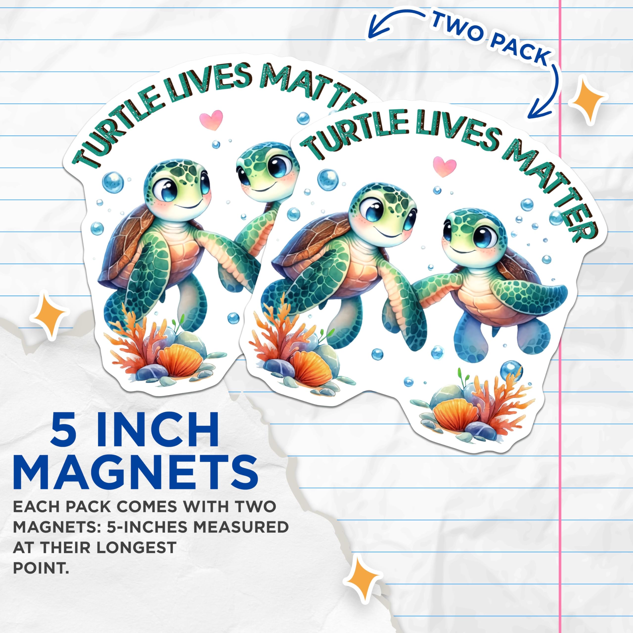 (2 Pack) Turtle Lives Matter Magnets - Marine Life Awareness - Sea Turtle Lovers - 5" On Longest Side - for Cars, Fridges, Toolboxes - Made in USA - MAG7961