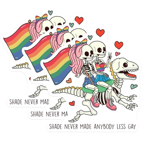 (3 Pack) Pride Skeleton Decals - Dinosaur Skeleton - Funny LGBTQ Decal- 3 Inches On Longest Side - Easy Peel & Apply - Made in USA - 3MCS5867
