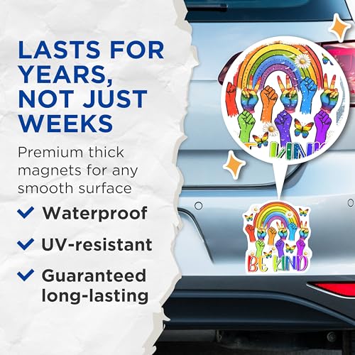 (2 Pack) Be Kind Magnets - Rainbow Hands - 5" On Longest Side - for Cars, Fridges, Toolboxes - Made in USA - MAG8273