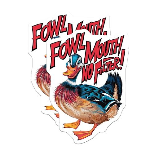 (2 Pack) Funny Duck Stickers - Fowl Mouth Stickers - No Filter Stickers - 5" On Longest Side - Sticks to Smooth Flat Surfaces - Made in USA - BMCS3984