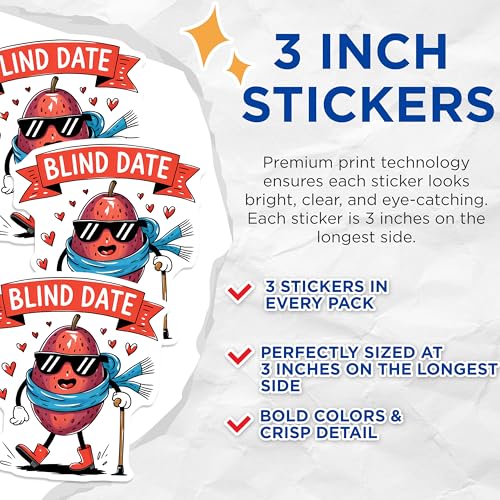 (3 Pack) Blind Date Pear Decals - Funny Fruit Sticker - Laptop Decal - 3 Inches On Longest Side - Easy Peel & Apply - Made in USA - 3MCS6391