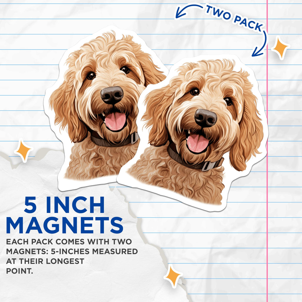(2 Pack) Goldendoodle Magnets - Curly Doodle Dog Decor - Pet Parent Refrigerator Art - 5 Inches On Longest Side - Thick Durable Magnet - Made in USA - MAG27166