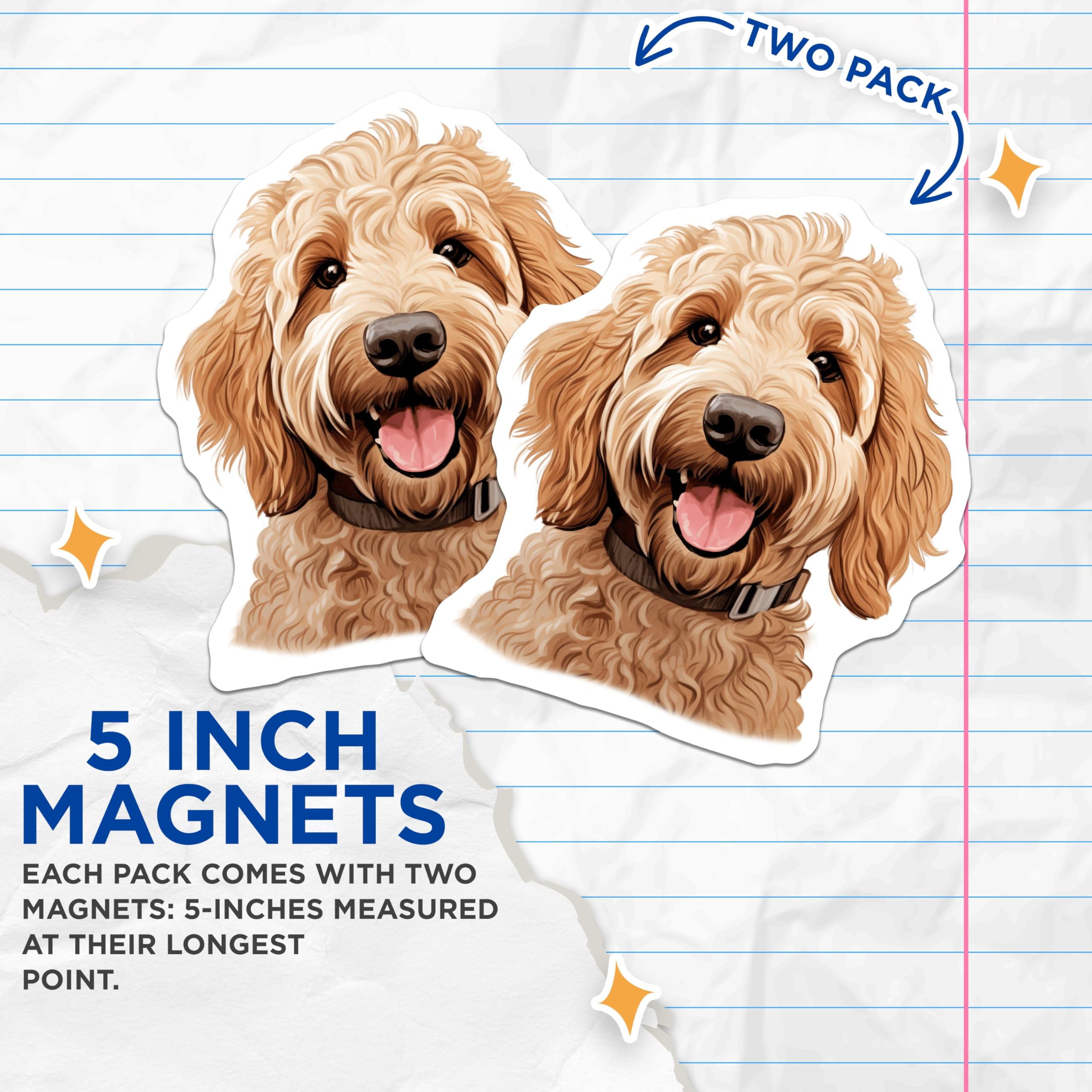 (2 Pack) Goldendoodle Magnets - Curly Doodle Dog Decor - Pet Parent Refrigerator Art - 5 Inches On Longest Side - Thick Durable Magnet - Made in USA - MAG27166