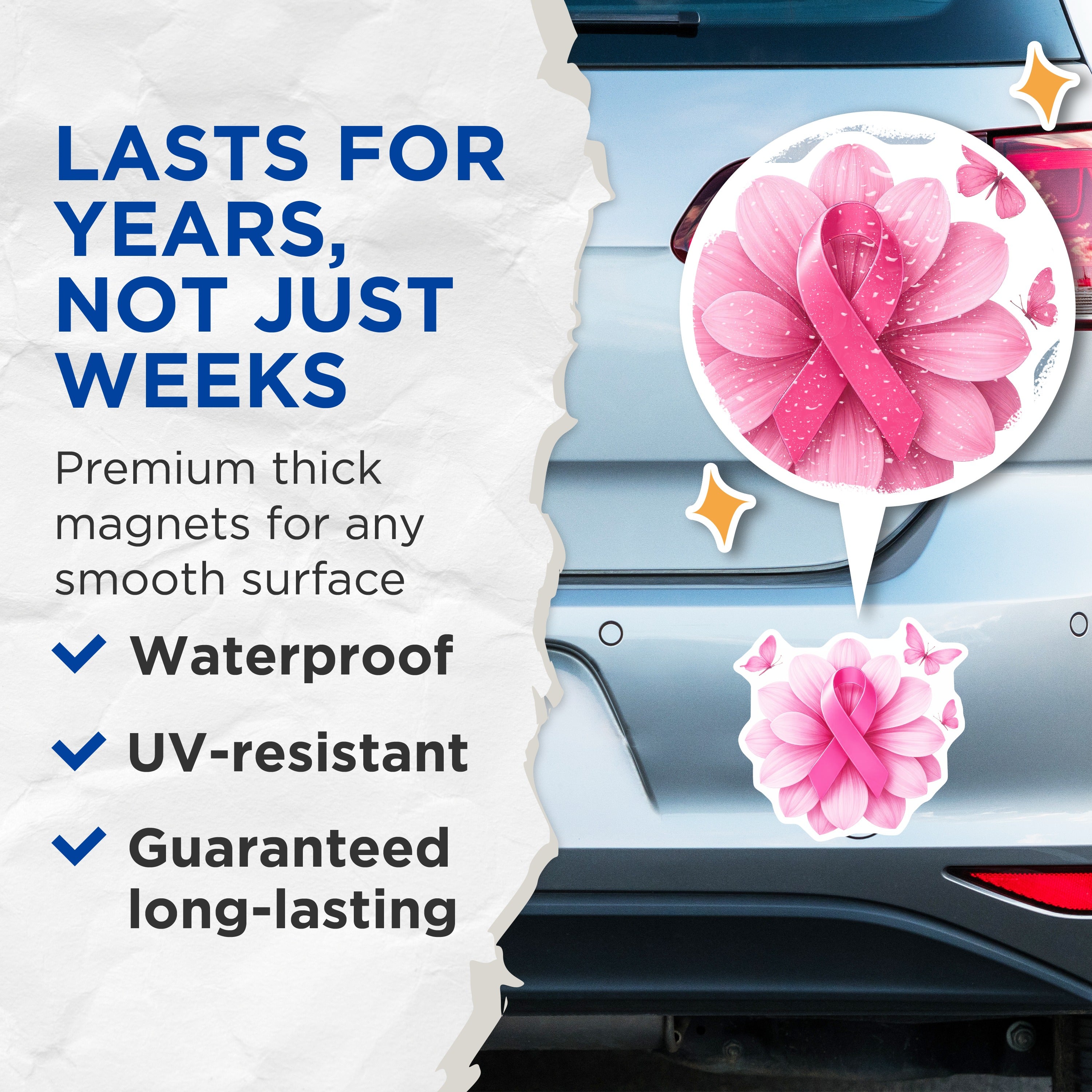 (2 Pack) Breast Cancer Awareness Magnets - Pink Ribbon Flower - Survivor Support Hope Decor - 5 Inches On Longest Side - Thick Durable Magnet - Made in USA - MAG38651