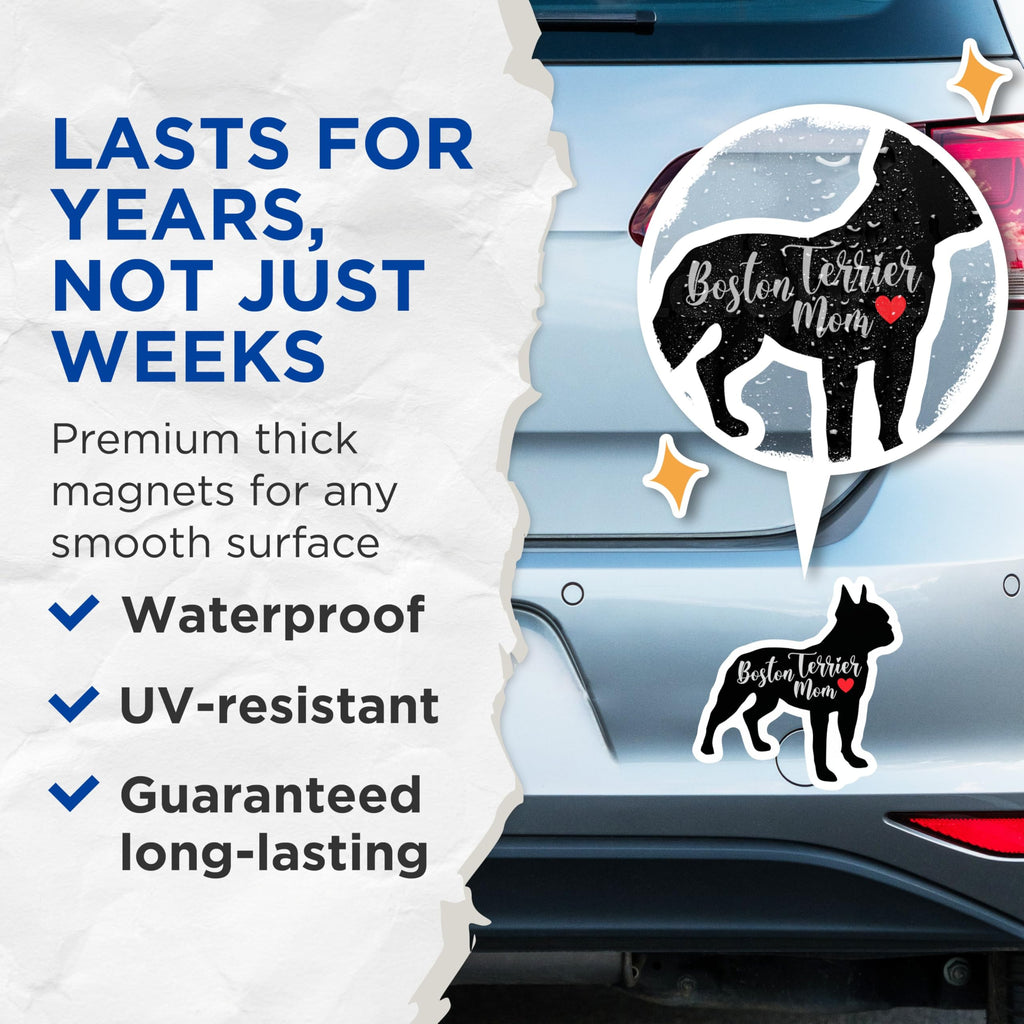 (2 Packs) Boston Terrier Mom Magnets - Boston Terrier Dog Breed Dog Mom Dad Magnets - 5 Inches On Longest Side - Premium Magnet - for Fridges, Toolboxes, Cars - Made in USA - MAG2444