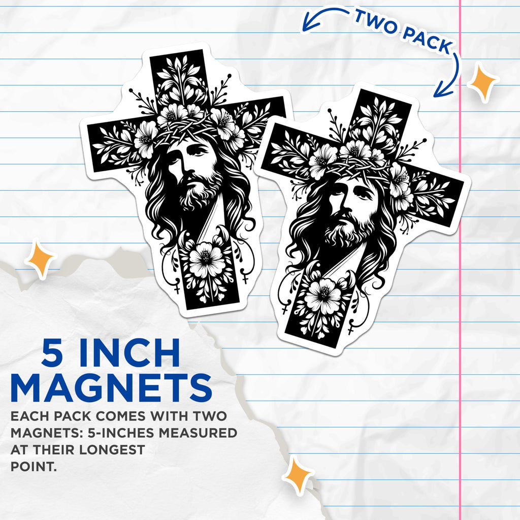 (2 Pack) Jesus Christ Magnets - Christian Faith Decor - Religious Spiritual Art - 5 Inches On Longest Side - Thick Durable Magnet - Made in USA - MAG26114