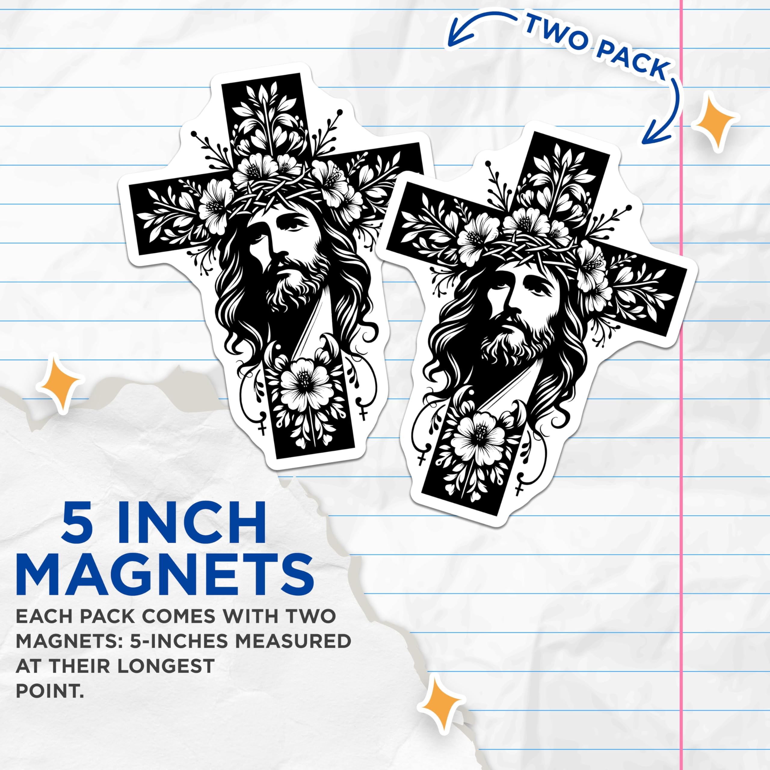 (2 Pack) Jesus Christ Magnets - Christian Faith Decor - Religious Spiritual Art - 5 Inches On Longest Side - Thick Durable Magnet - Made in USA - MAG26114