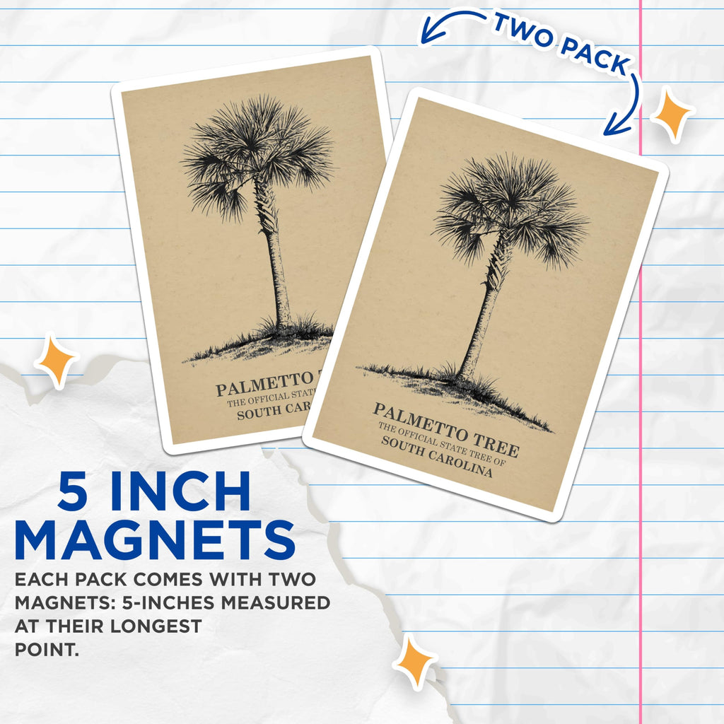 (2 Pack) Palmetto Tree Magnets - South Carolina - State Tree Decor - 5" On Longest Side - Premium Magnet - for Cars, Refrigerators, Toolboxes, Lockers - Made in USA - MAG17748