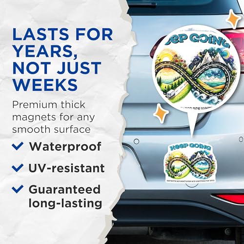 (2 Pack) Keep Going Magnets - Inspirational Quote - Nature Adventure - Road Trip Car - 5" On Longest Side - for Cars, Refrigerators, Toolboxes, Lockers - Made in USA BMCS3262