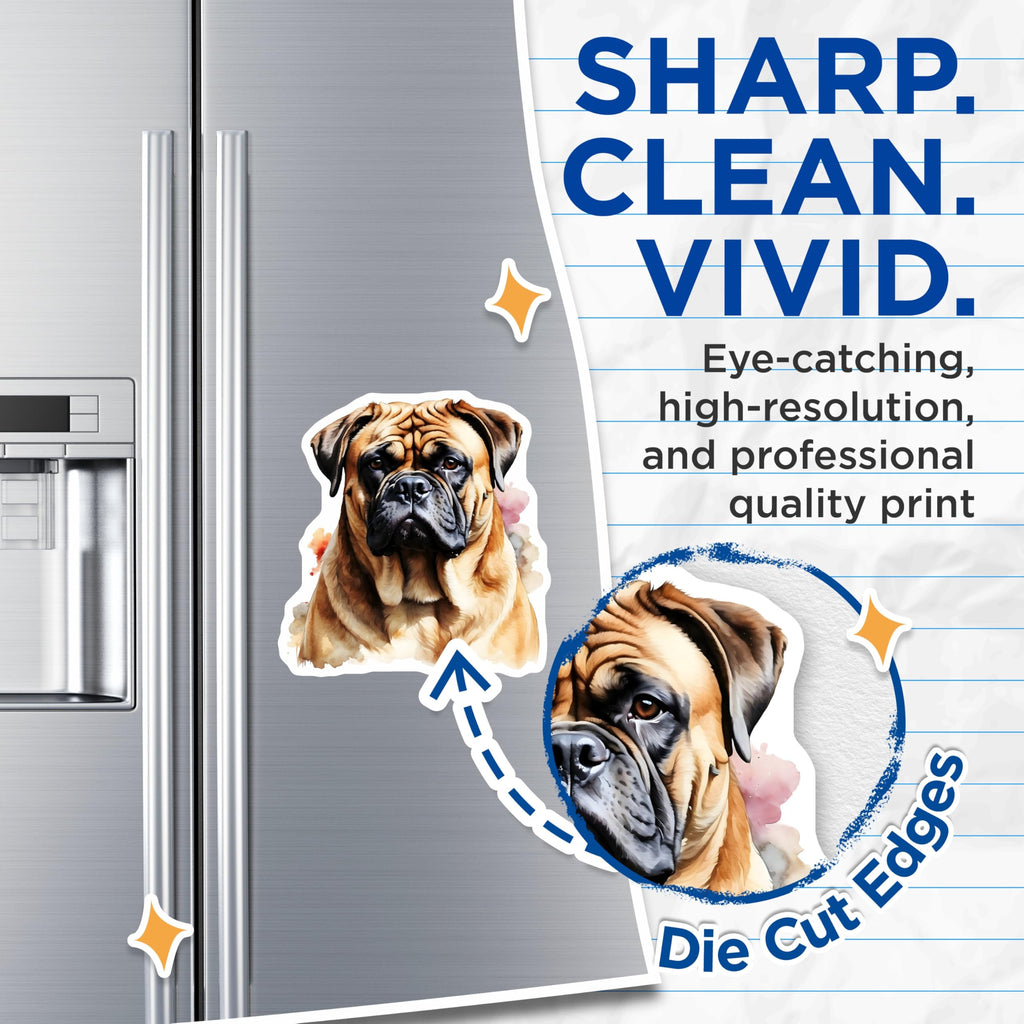 (2 Pack) Bullmastiff Dog Magnets - Cute Puppy Artwork - Fridge Decor Magnets - 5" On Longest Side - Premium Magnet - for Cars, Refrigerators, Toolboxes, Lockers - Made in USA - MAG15892