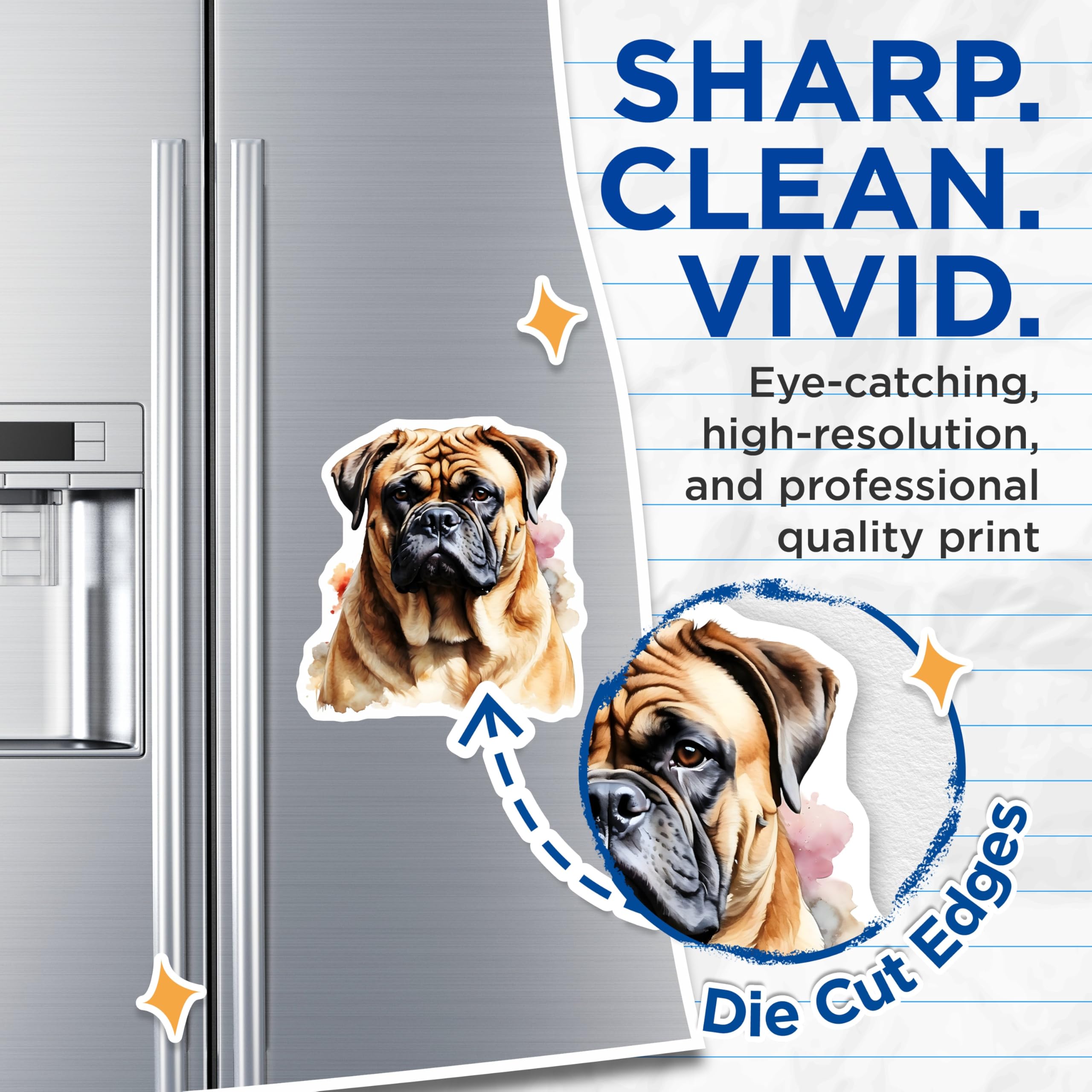 (2 Pack) Bullmastiff Dog Magnets - Cute Puppy Artwork - Fridge Decor Magnets - 5" On Longest Side - Premium Magnet - for Cars, Refrigerators, Toolboxes, Lockers - Made in USA - MAG15892