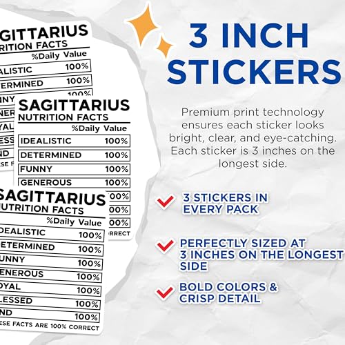 (3 Pack) Sagittarius Decals - Zodiac Sign Sticker - Astrology Laptop Decal - 3 Inches On Longest Side - Easy Peel & Apply - Made in USA - 3MCS4056