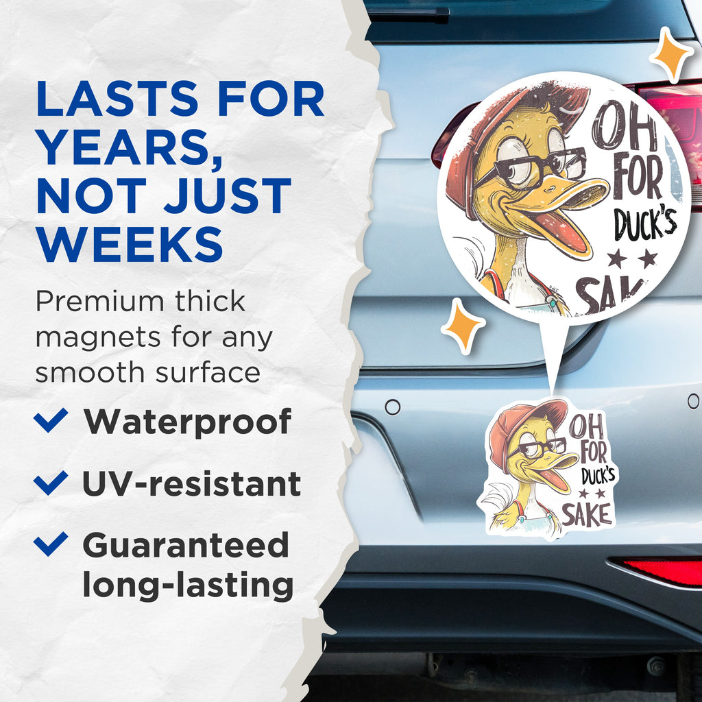 (2 Pack) Oh for Duck's Sake Magnets - Funny Duck Fridge Decor - Humorous Animal Pun - 5 Inches On Longest Side - Thick Durable Magnet - Made in USA - MAG39294