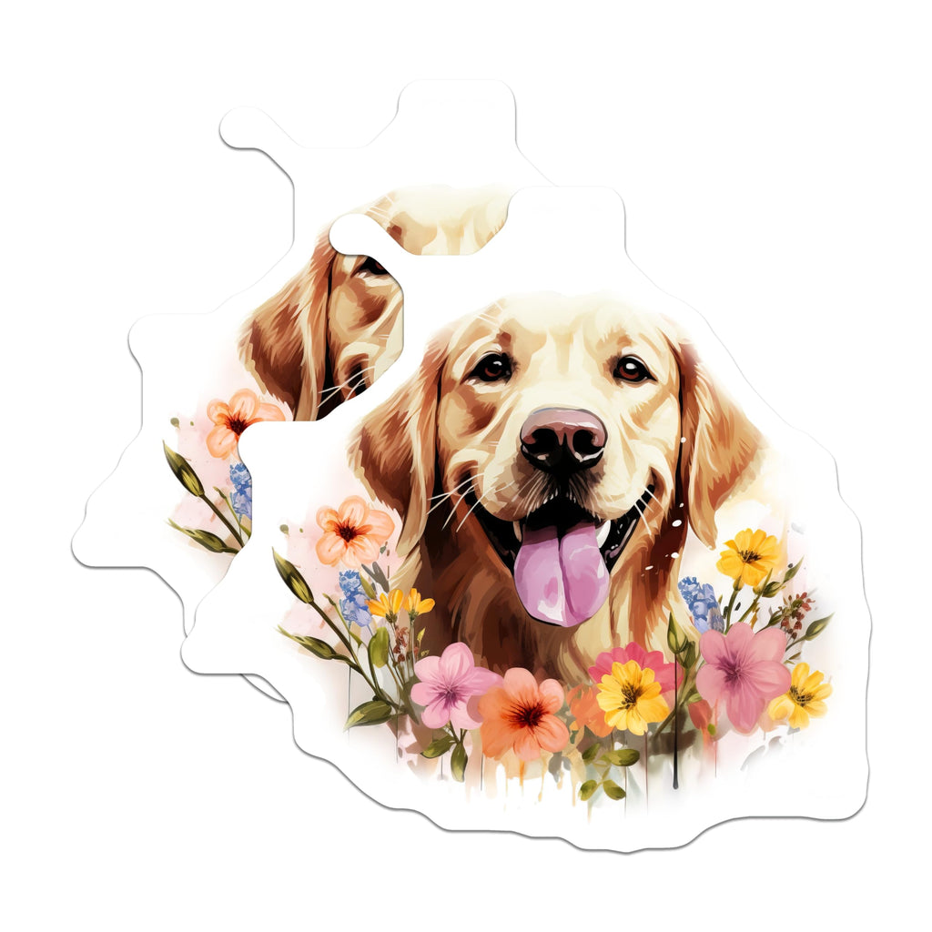 (2 Pack) Golden Retriever Dog Magnets - Happy Floral Canine Artwork - Refrigerator Locker Accent Decor - 5 Inches On Longest Side - Thick Durable Magnet - Made in USA - MAG24659