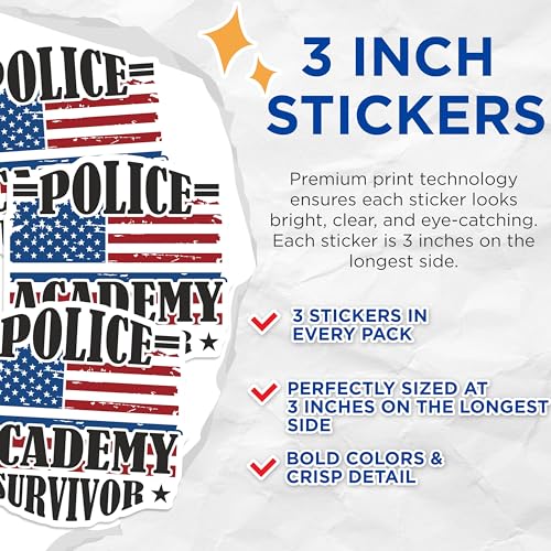 (3 Pack) Police Academy Survivor Decals - American Flag Decal - Law Enforcement Decals - 3 Inches On Longest Side - Easy Peel & Apply - Made in USA - 3MCS7914