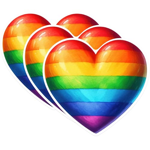 (3 Pack) Rainbow Heart Decals - LGBTQ Pride - Love Wins Stickers - 3 Inches On Longest Side - Easy Peel & Apply - Made in USA - 3MCS1184