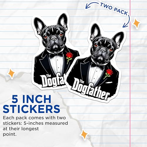 (2 Pack) The Dogfather Stickers - Funny Dog Stickers - Dog Lover Stickers - 5" On Longest Side - Sticks to Smooth Flat Surfaces - Made in USA - BMCS4652