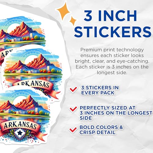 (3 Pack) Arkansas Decals - State Pride - Laptop Decals- 3 Inches On Longest Side - Easy Peel & Apply - Made in USA - 3MCS5340