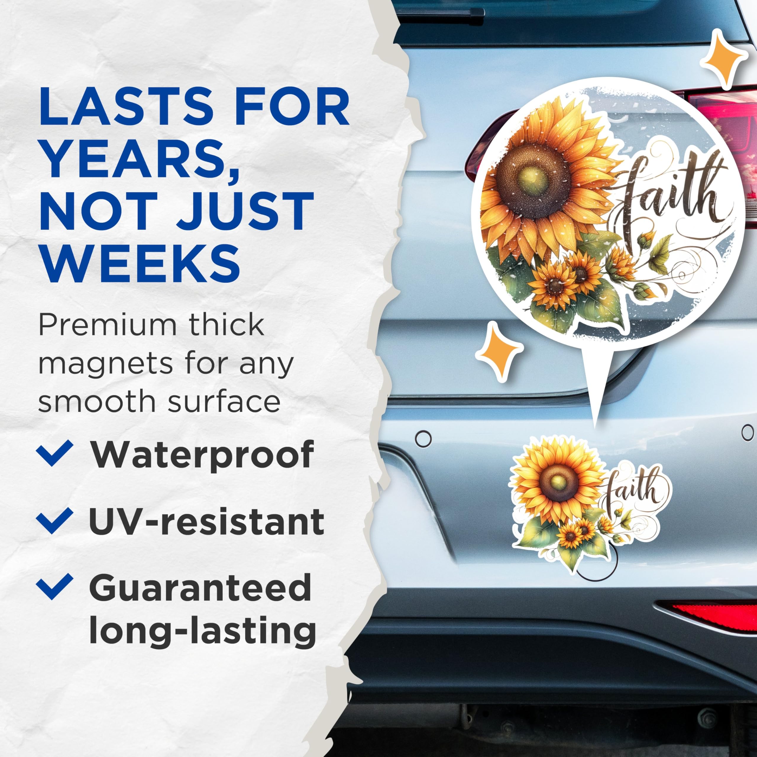 (2 Pack) Sunflower Faith Magnets - Inspirational Flower Magnets - Motivational Home Decor Magnets- 5" On Longest Side - for Fridges, Toolboxes, Cars - Made in USA - MAG2558