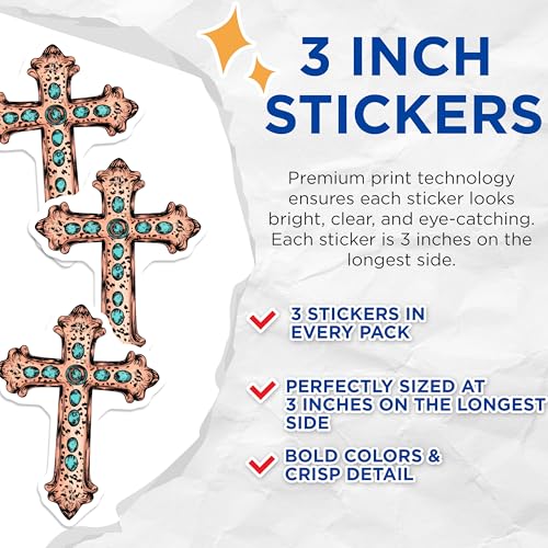(3 Pack) Christian Cross Decals - Ornate Cross Decor - Faith Symbol Art - 3 Inches On Longest Side - Easy Peel & Apply - Made in USA - 3MCS7505