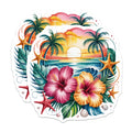 (2 Pack) Tropical Sunset Magnets - Beach Ocean Decor - Hawaiian Hibiscus Floral Palm Trees - Summer Vacation Vibes - 5 Inches On Longest Side - Thick Durable Magnet - Made in USA - MAG38461